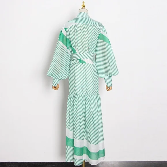 Green and White Striped Maxi Dress - Picture 2 of 7